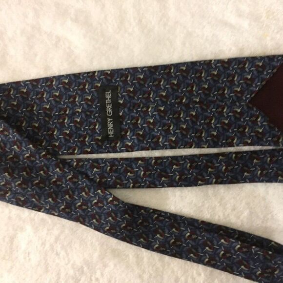 Henry Grethel Mens Necktie Navy Maroon Gray Circle - Picture 5 of 5